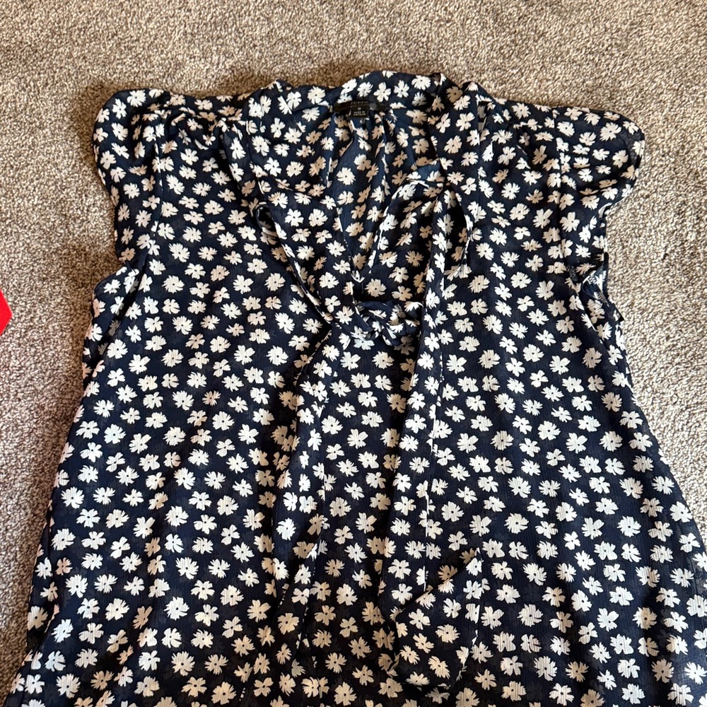 J Crew Floral Black and White Women's Top with tie bow